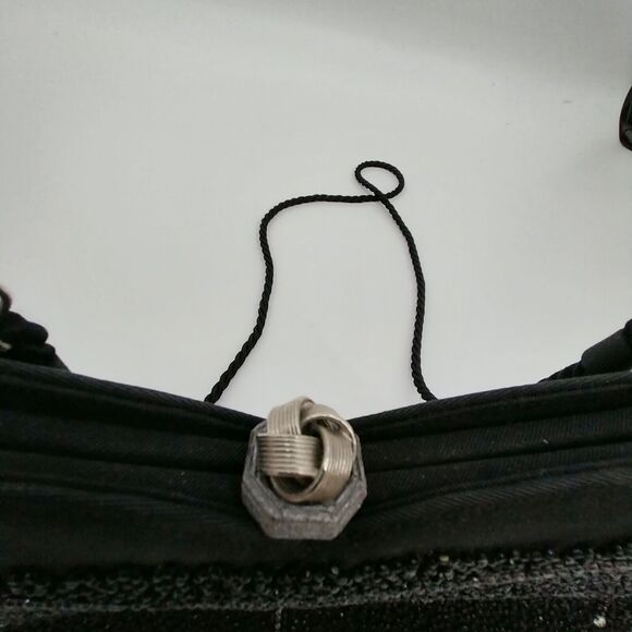 Gino Aldrovandi Black Sparkly Evening Purse with Rhinestones Shoulder Bag 10"x6" - Picture 4 of 14